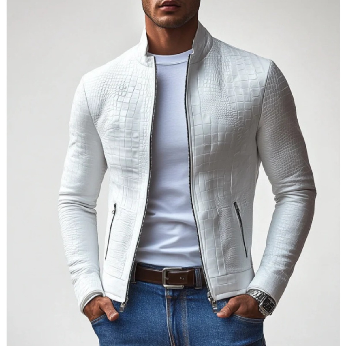 Veste Courte Homme à Col Montant et Fermeture Éclair avec Poches – Style Urbain Décontracté pour Homme – Manteau d'Extérieur Automne Hiver