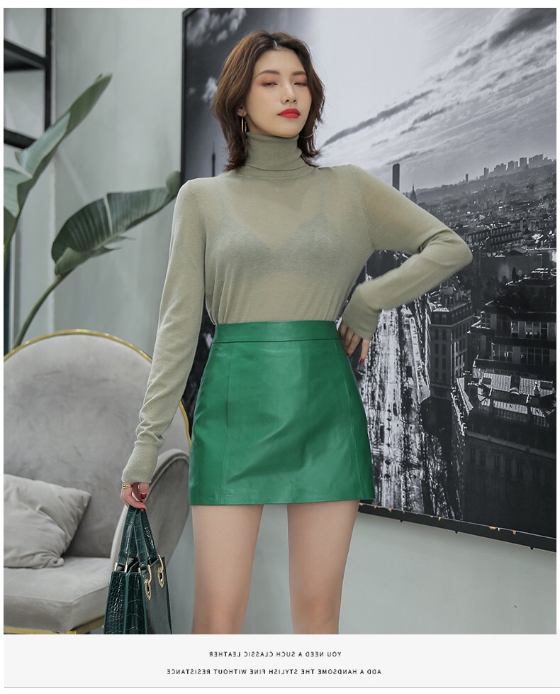 Jupe en cuir de mouton pour femme, nouvelle collection 2026, taille haute, mini-jupe slim printemps-automne, short en cuir véritable, bottes Y2K