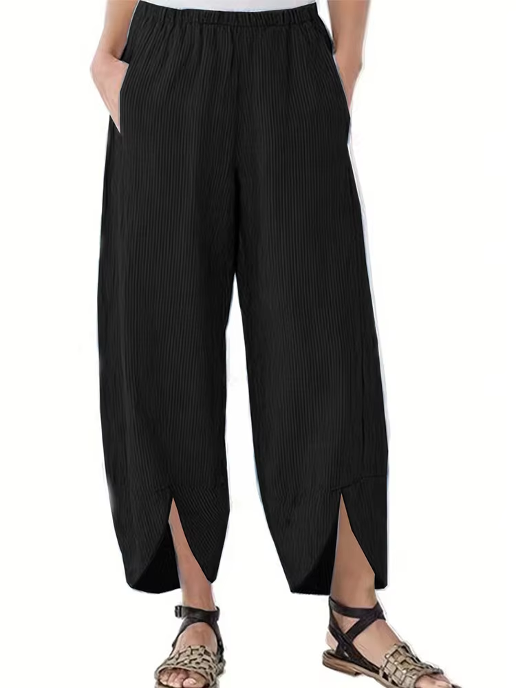 Nouveautés 2026 : Pantalons amples à jambes larges pour femmes grandes tailles, taille élastique, coupe décontractée, couleur unie
