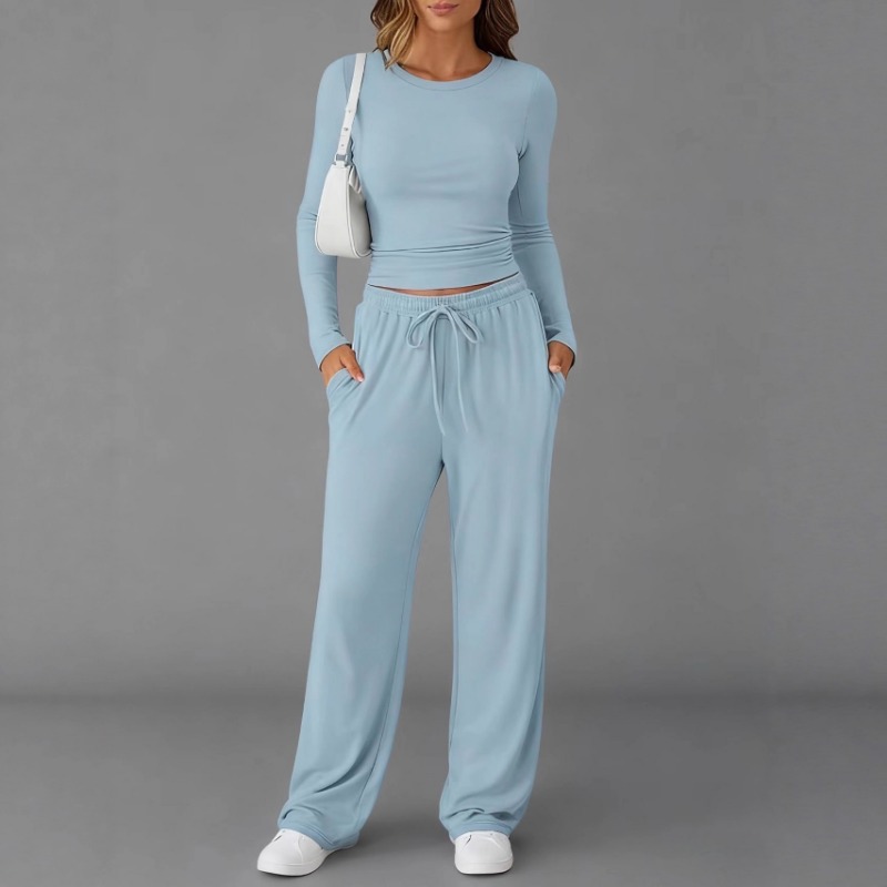 Vêtements pour femmes mode européenne américaine sport décontracté automne hiver couleur unie cordon à manches longues costume pantalon ensembles