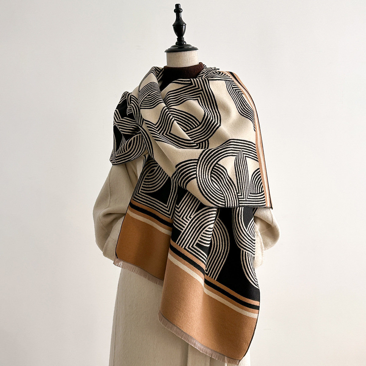 Couverture épaisse en cachemire pour femme, écharpe chaude, Pashmina, châle, enveloppes d'hiver, imprimé Bufanda, nouveau Design à rayures, Poncho, 2025