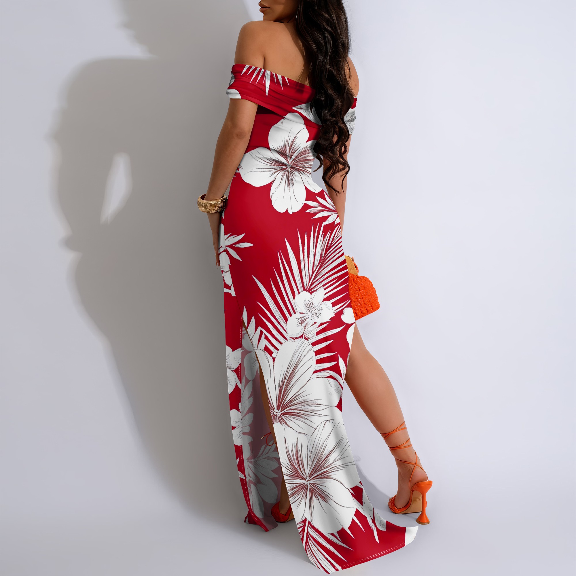 Robe Maxi imprimée à manches courtes pour femmes, épaules dénudées, fentes des deux côtés, ample et décontractée, mode d'été