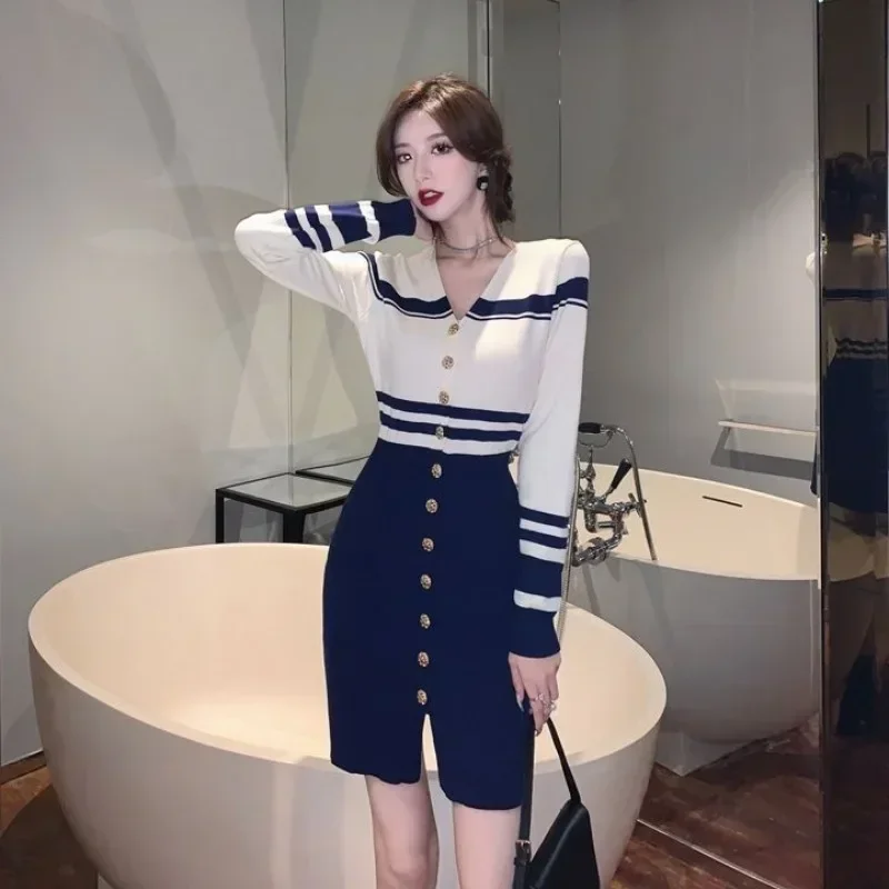 Robes au crochet pour femmes, col en V, vêtements esthétiques, rétro, luxe, haute qualité, hiver, automne, média, G X