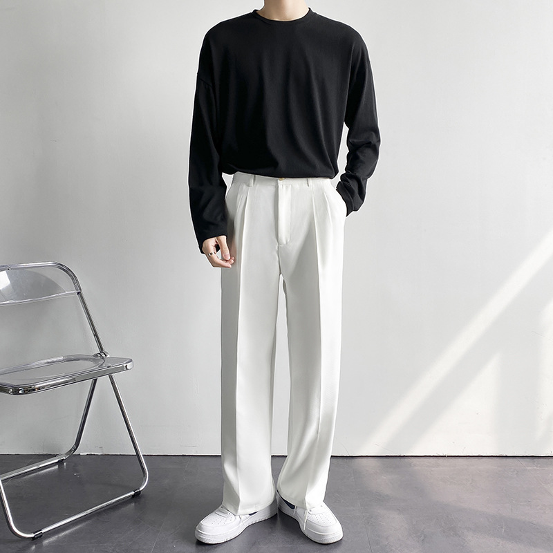 Nouveau pantalon droit pour homme 2026, style coréen, coupe ample, décontracté, drapé, blanc, large, streetwear masculin
