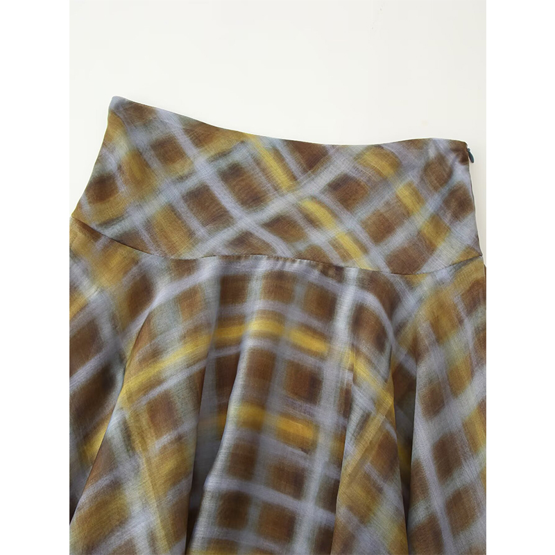 YENKYE Nouvelle jupe midi asymétrique à carreaux taille mi-haute pour femme, coupe trapèze, fine, Faldas Mujer