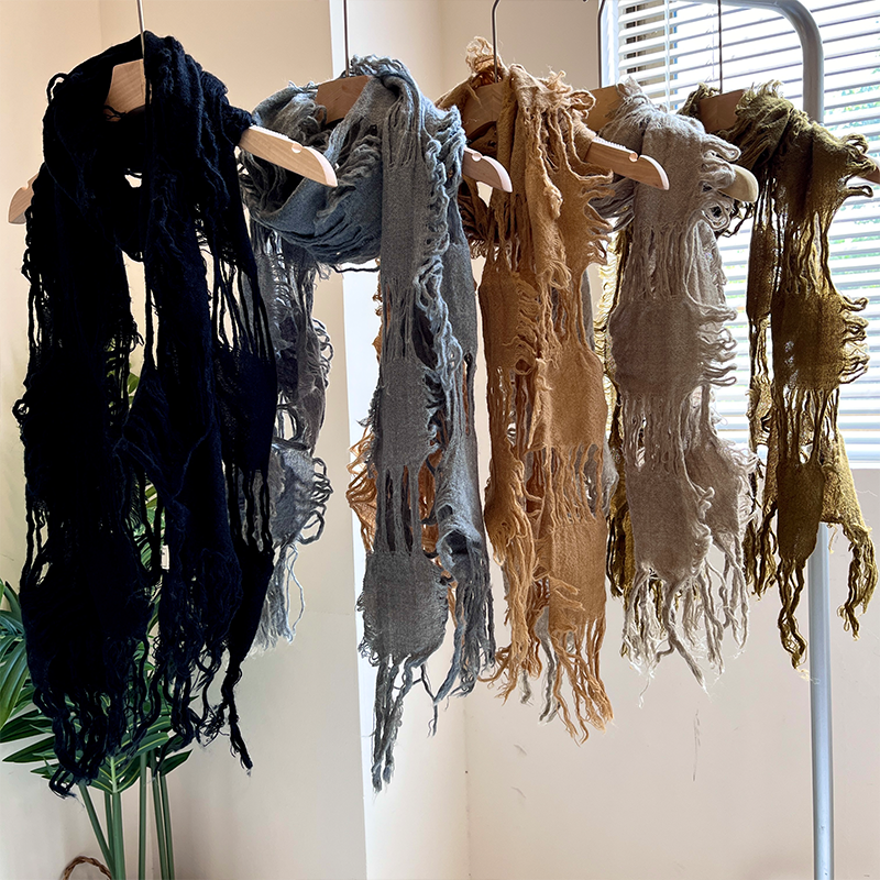 Écharpe Vintage avec pompon déchiré pour hommes et femmes, chauffe-cou rétro, Hip Hop, Punk, Y2k, automne et printemps, 2025