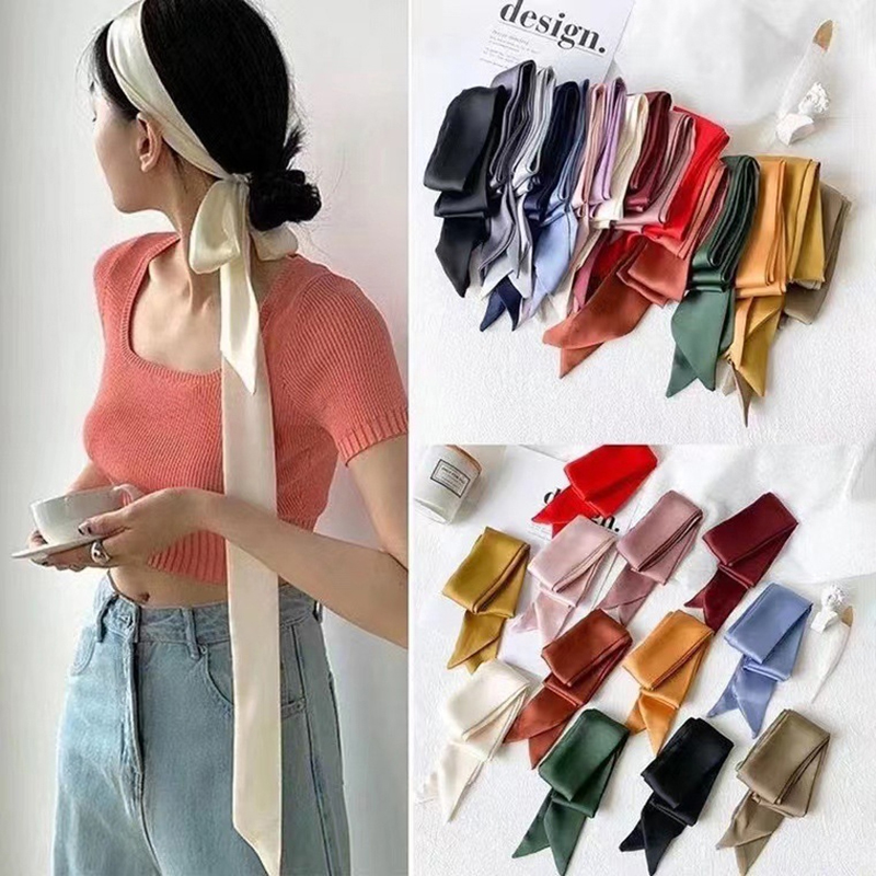 Écharpe en satin de soie 5x200cm, foulard étroit uni, longue écharpe fine en soie, bandeau pour la tête et le cou, ruban pour sac, bandeaux DIY