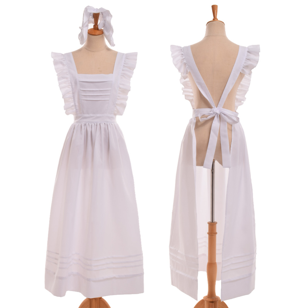 Costumes de femme de chambre Cosplay pour femmes, Style victorien édouardien, servante britannique, tablier de femme de ménage en coton avec casque