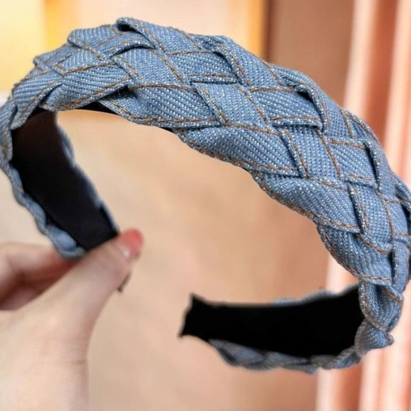 Nouveau style de bandeau pour femmes en denim bleu, décontracté et tendance, avec pince à cheveux populaire et torsades largeur de bande, accessoire de coiffure