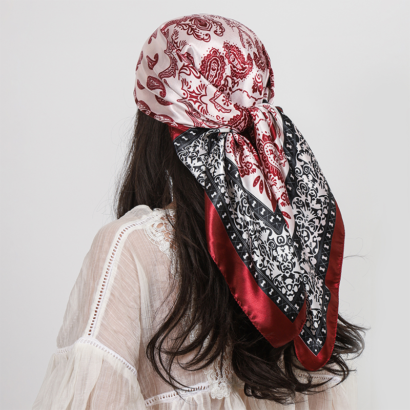 90*90 cm Satin carré écharpe femmes Hijab Paisley cajou imprimé foulard en soie foulard châle enveloppes bandeau cheveux accessoires Bandana