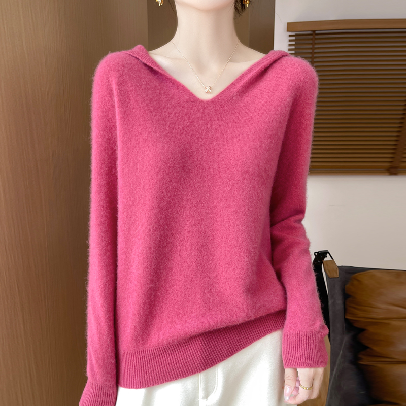 Femmes automne hiver vêtements col à capuche pull 100% laine mérinos pull nouvelle mode cachemire hauts bas tricots doux