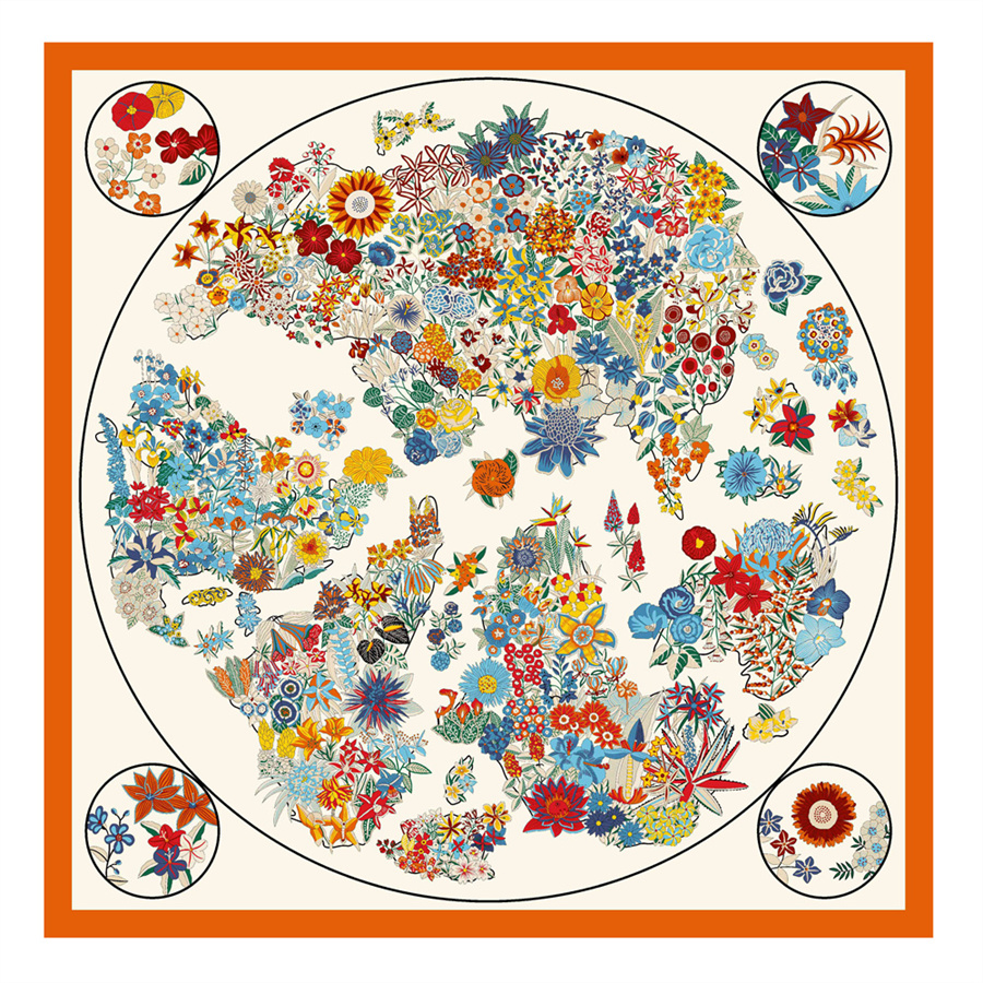 Foulard carré imprimé fleurs espagnoles pour femmes, grand châle, foulard bandana, hijab féminin, étoles de luxe, 130cm