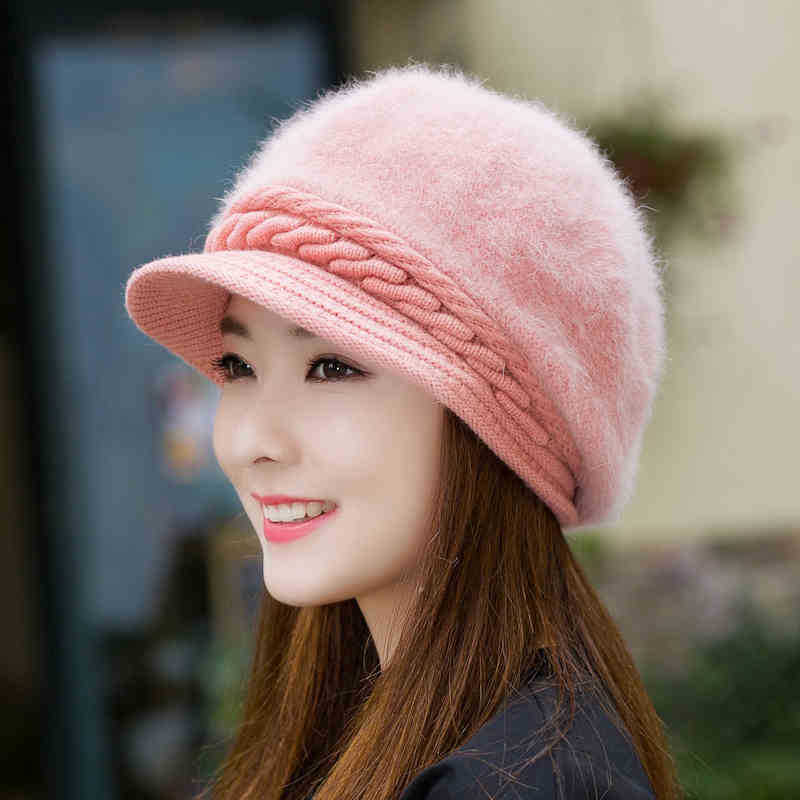 Chapeau femmes hiver coréen lapin cheveux chapeau nouveau hiver canard langue chapeau épaissi chaud tricoté chapeau