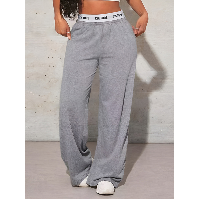 Pantalon taille haute pour femmes, ample, jambes larges, couleur unie, décontracté, vêtements quotidiens d'automne