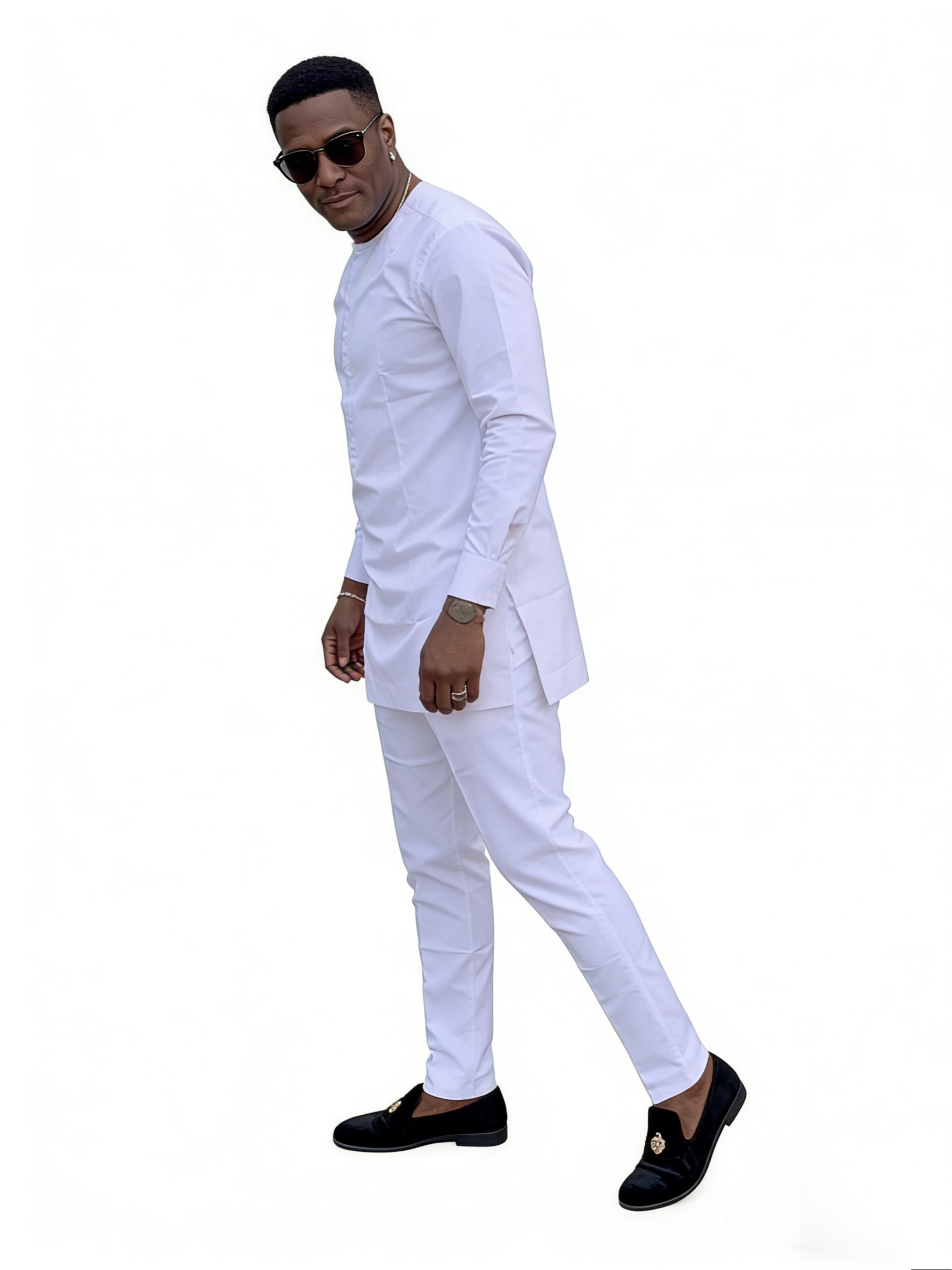 Ensembles pour hommes, hauts et pantalons à manches longues, blanc uni, Design Original, costumes sur mesure, Couture africaine, vêtements de fête