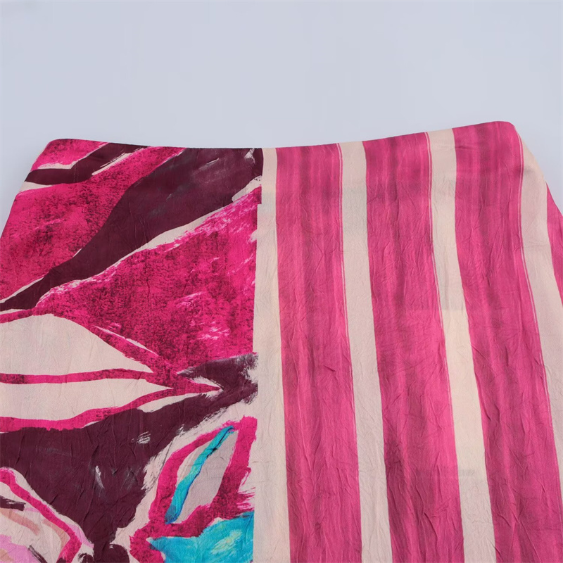 Jupe mi-longue en Satin de soie pour femmes, imprimée, tempérament élégant, à la mode et polyvalente, nouvelle collection printemps 2025 3666068
