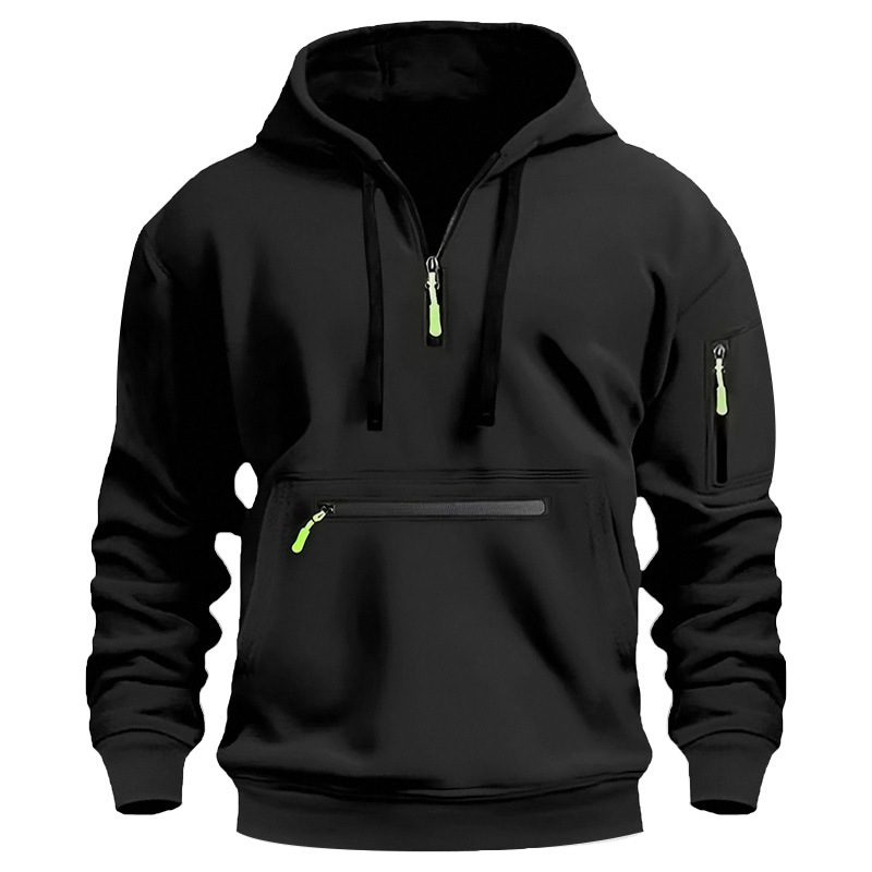 Sweat à capuche de sport décontracté pour hommes, mode printemps et automne, poche sur le bras, corde à tirer, couleur unie, chemisier ample à manches longues, pull