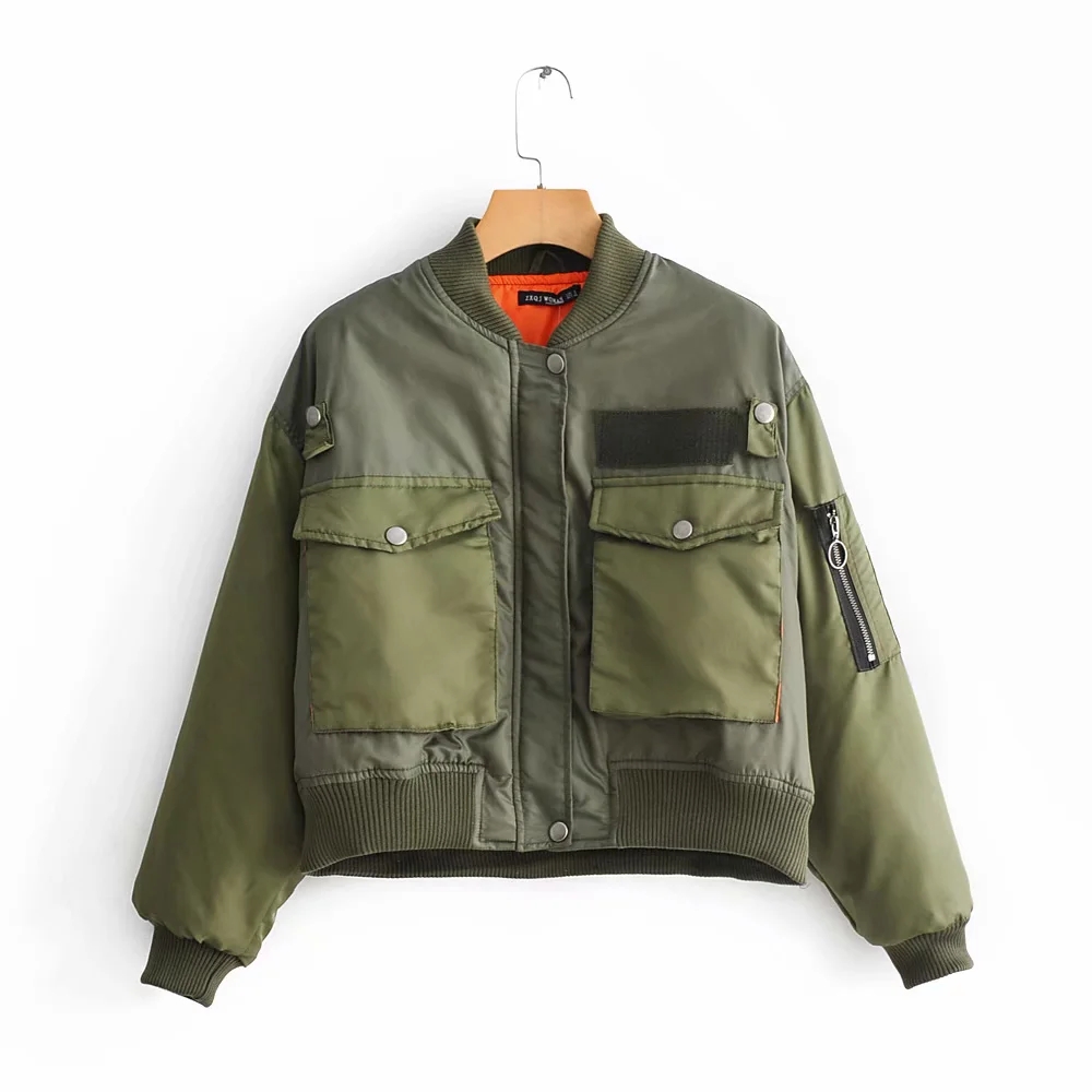 Blouson à manches longues et poches pour femme, streetwear chic, avec fermeture éclair, élastique, à la mode, 2020