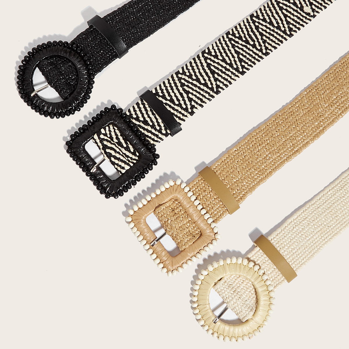 Ceinture élastique en paille tressée pour femme, style bohème, pour robes et jeans, idéale pour l'été, les vacances et la plage