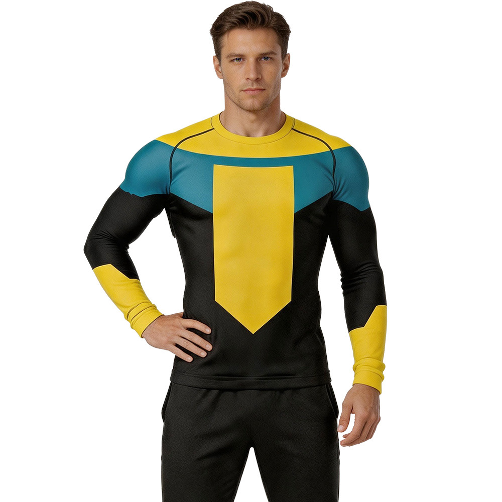 Haut de course à manches longues et col rond pour l'entraînement en extérieur, costume de cosplay invincible, t-shirt de plongée anti-UV