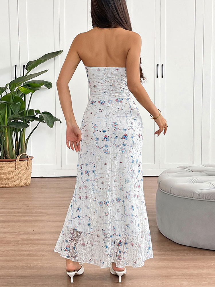 Nouvelles Robes Longues d'Été pour Femmes, Sexy, en Dentelle, Bustier, Dos Nu, Style Streetwear, Élégantes, Décontractées, Ajustées, Vêtements