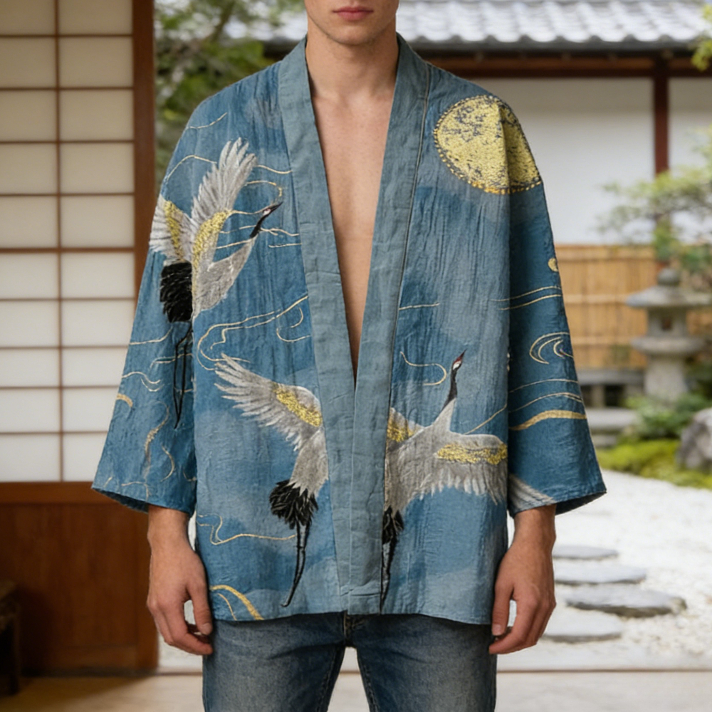 Kimono Cardigan en Coton Imprimé pour Hommes et Femmes, Robe Longue à Manches Longues, Vêtement de Détente Ouvert sur le Devant, Style Streetwear Respirant, Vêtement Japonais