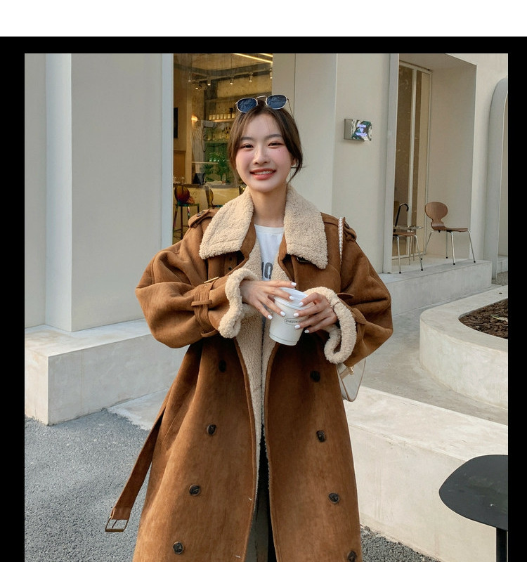 Manteau en daim épais et décontracté Maillard mi-longueur, longueur genou, avec fourrure, pour femme, nouvelle collection hiver 2026, couleur kaki