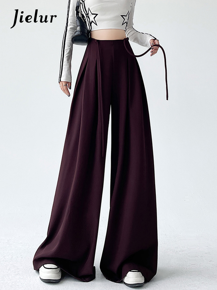Pantalon Abricot Noir à Jambes Larges pour Femme, Slim, Simple, Décontracté, de Rue, à la Mode, Nouvelle Collection d'Été