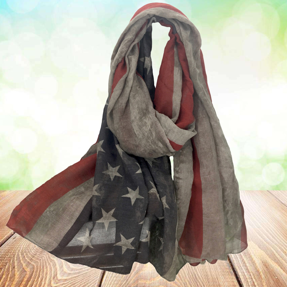 Écharpe imprimée drapeau américain pour dames 200x100 gris à la mode léger Tippet doux chaud châle super cadeau pour les amis et la famille