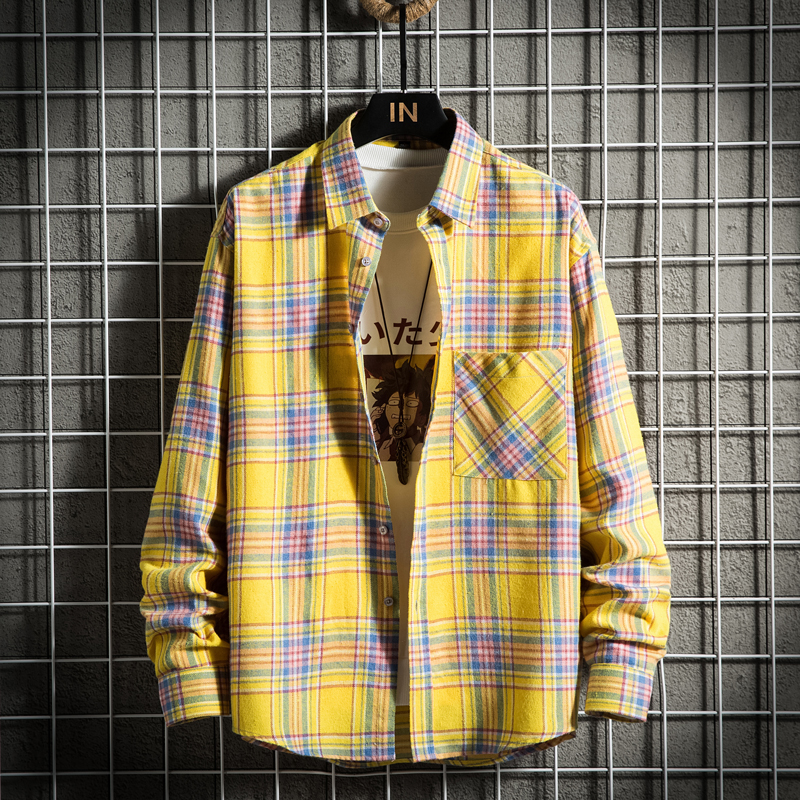 Chemise en coton à manches longues pour homme, vêtement à la mode, avec poche unique, doux et décontracté, à carreaux