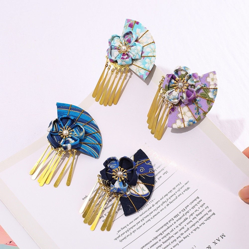 Épingle à cheveux pour femmes, fausse perle, fleur, éventail décoratif, robe traditionnelle japonaise, kimono, pince à cheveux, accessoires de cheveux pour enfants, filles, cosplay