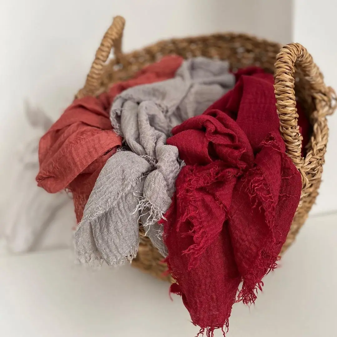 Grande taille froissé coton Hijab Foulard femmes coton musulman bandeau bandeaux longs châles Musulman foulards Turbans Foulard