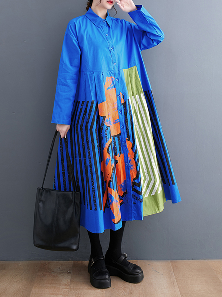 Robes à manches longues patchwork imprimées vintage pour femmes, robe midi décontractée ample, vêtements élégants et tendance, printemps automne 2026