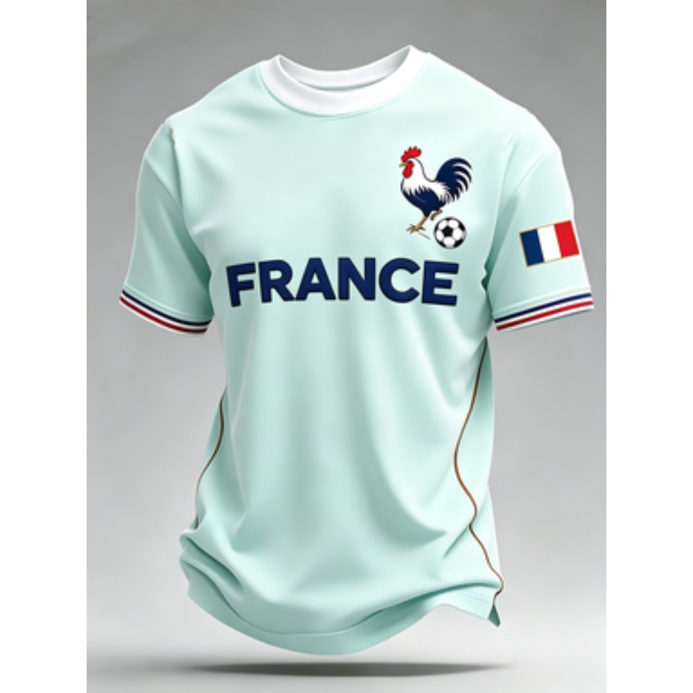 Nouveau T-shirt Homme 2026 à Imprimé Coq Français 3D, Manches Courtes, Maillot de l'Équipe de Football de France, Tendance Décontractée Estivale Urbaine