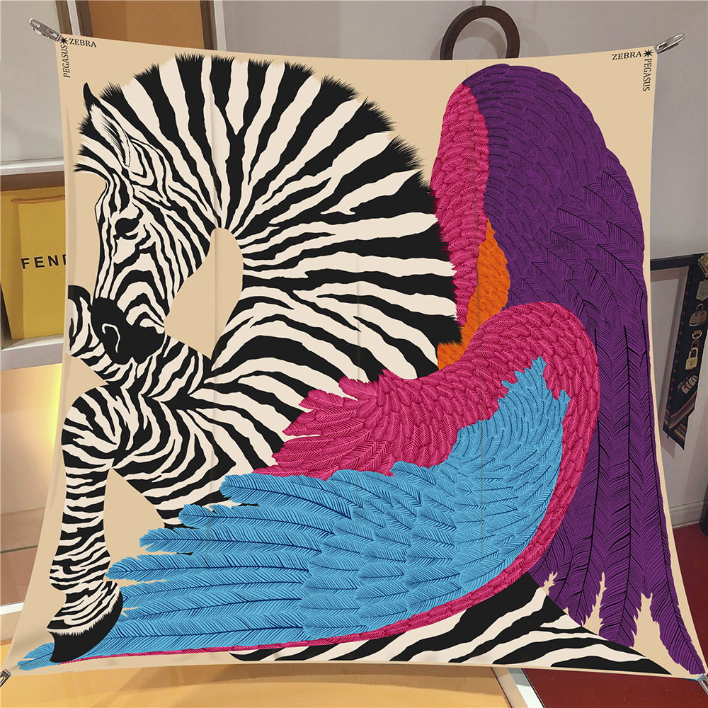 Foulard en soie sergé châle de luxe cheval Pegasus plume imprimé Foulard carré femmes Hijabs Bandana Foulard foulard foulards