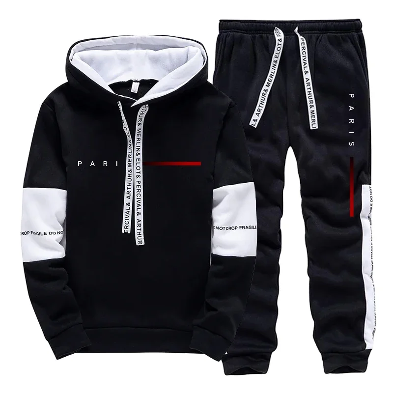 Ensemble imprimé pour femme, style Parisien, comprenant un sweat à capuche et un pantalon, idéal pour l'automne, le quotidien, le sport décontracté, le jogging, la mode urbaine et la tendance streetwear.