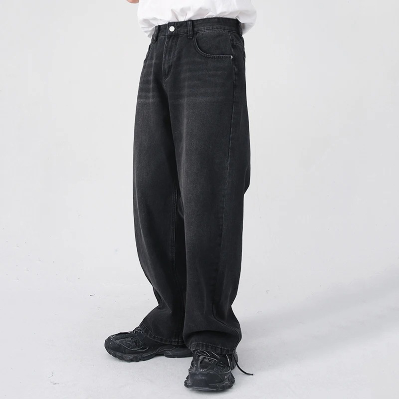 Hommes classique jambe droite Jeans décontractés homme marque jambe large noir Denim pantalon Simple Vintage extérieur haute rue Denim pantalon