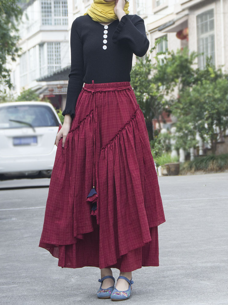 Jupe longue médiévale en coton et lin pour femme, imprimé Dubaï, Turquie, rétro, Eid, à lacets, musulmane, maxi, printemps, été, 2022