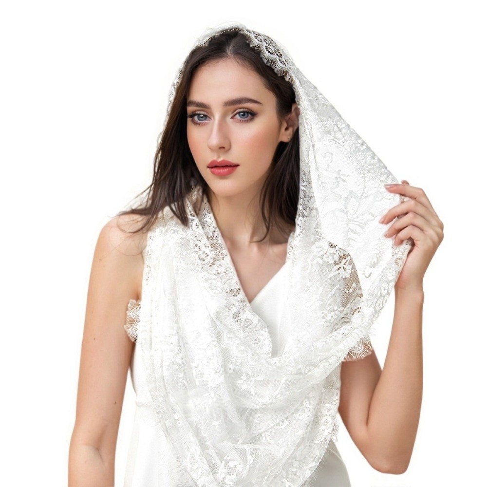 Voile de mariée polyvalent en dentelle florale élégante de style vintage pour femme, couvre-chef en tissu de dentelle sacrée, mode féminine