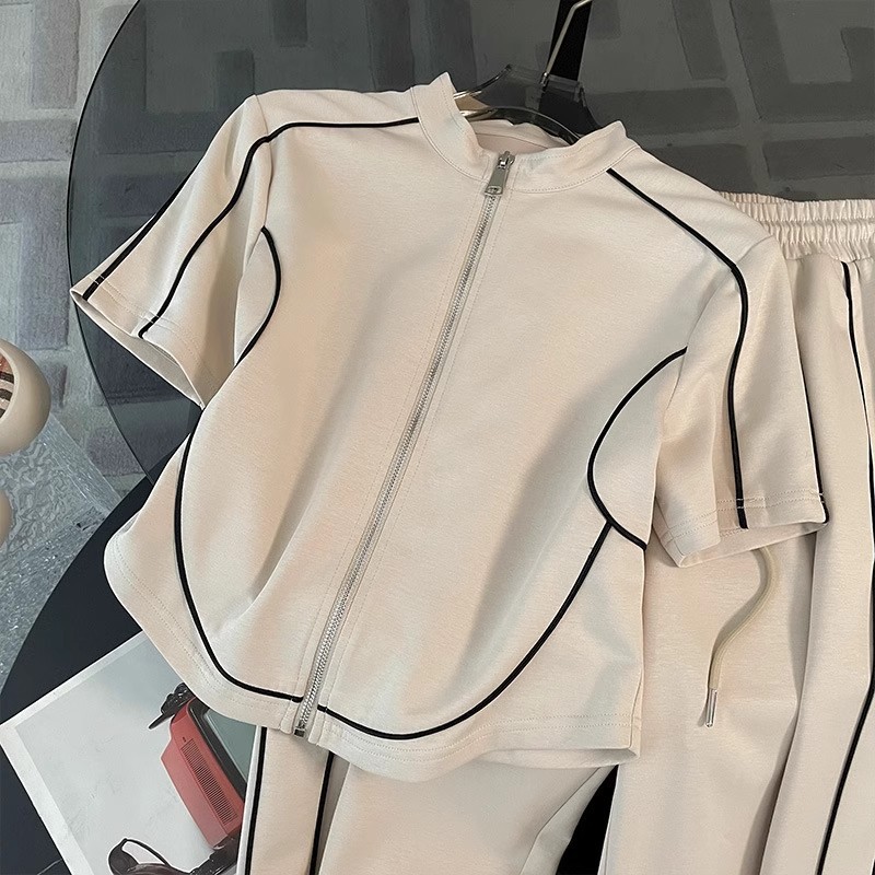 Ensemble de vêtements de sport à la mode pour femmes, nouveau Style d'été, style occidental, rajeunissant, coréen, décontracté, jambes larges, pantalon, ensemble deux pièces