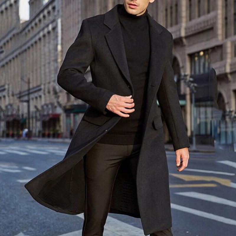 Automne hiver hommes laine manteau solide à manches longues vestes en laine polaire hommes pardessus Streetwear mode longue Trench manteau vêtements d'extérieur