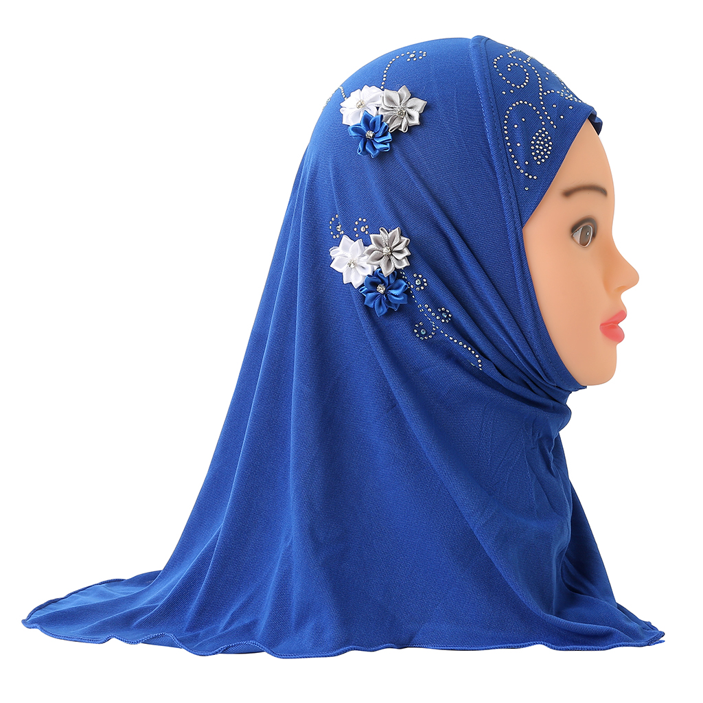 H075 belle petite fille Al amira hijab avec des fleurs faites à la main s'adapte aux enfants de 2 à 6 ans tirer sur écharpe islamique enveloppement de tête