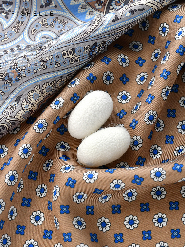 Petit Foulard Carré en Soie Naturelle Patchwork de Couleur Camel, Hijab pour Femme et Homme, Cadeaux de Luxe, Nouvelle Collection Printemps Automne