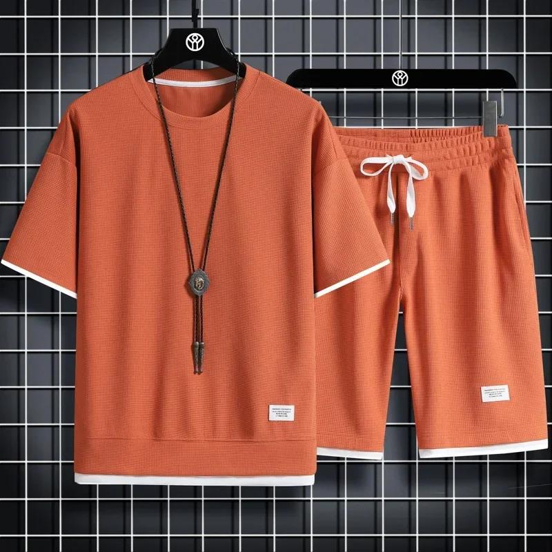 Nouvel ensemble sportif d'été 2026 pour homme – T-shirt décontracté et short – Survêtement uni ample – Taille 3XL