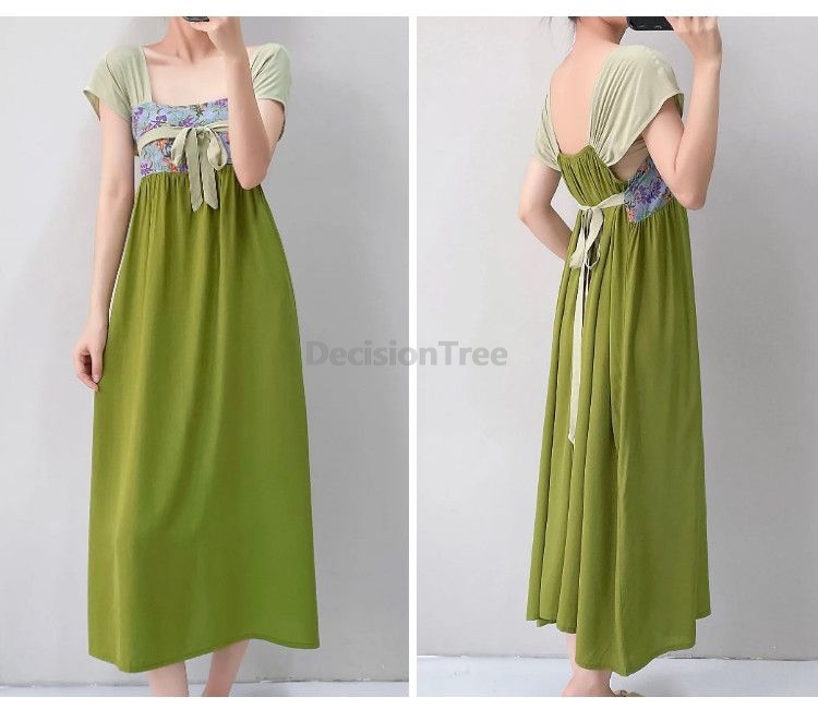 Robe longue élégante en satin à imprimé floral pour femme, style décontracté, manches courtes, coupe ample, vêtement de style chinois, tenue quotidienne, vêtement d'intérieur
