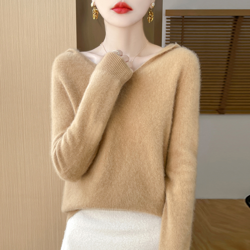 Femmes automne hiver vêtements col à capuche pull 100% laine mérinos pull nouvelle mode cachemire hauts bas tricots doux