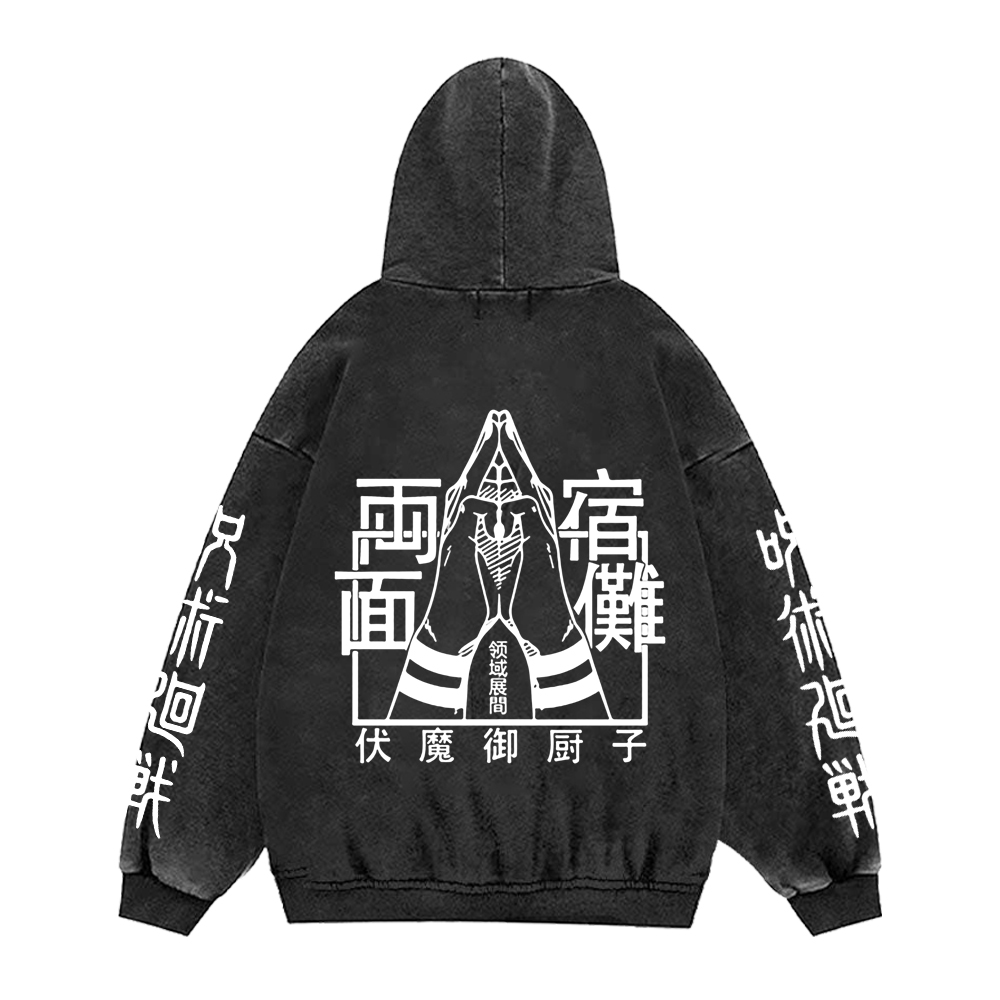 Japon Anime Jujutsu Kaisen drôle graphique sweats à capuche Vintage lavé surdimensionné à capuche manches longues sweat à capuche en coton hommes femmes vêtements