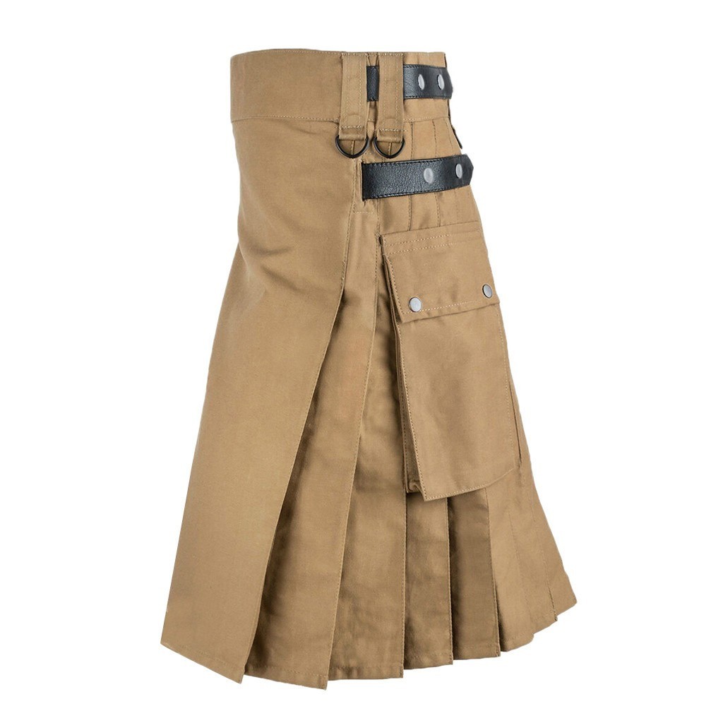 Kilt écossais plissé vintage en coton marron pour homme, style gothique, avec poche cargo, pour costumes de cosplay punk