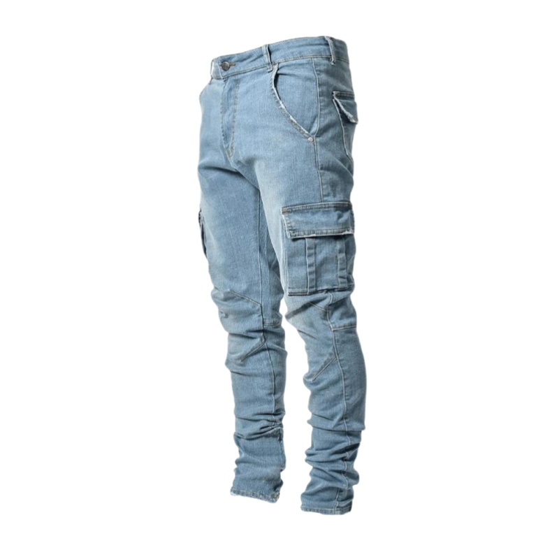 Jean Slim élastique pour hommes, pantalon en Denim décontracté, coupe cintrée, multi-poches, noir, pantalon Cargo solide, Streetwear, vêtements pour hommes