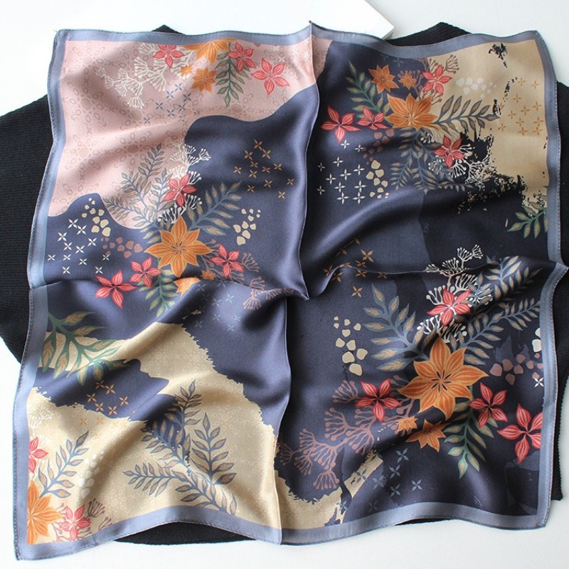 Nouveau Foulard Carré 100% Soie de Mûrier, Marque de Luxe, Imprimé Floral Vintage de Créateur, Bandana, Hijab, Ruban de Sac, Cadeau pour Femme